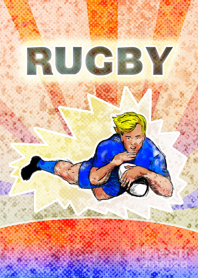 Ball Digital Art - Rugby player diving to score a try by Aloysius Patrimonio