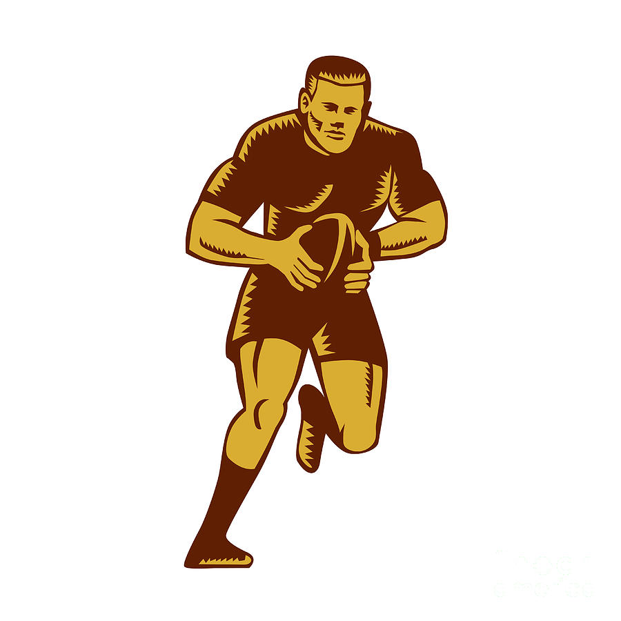 Rugby Player Running Ball Woodcut Digital Art by Aloysius Patrimonio ...