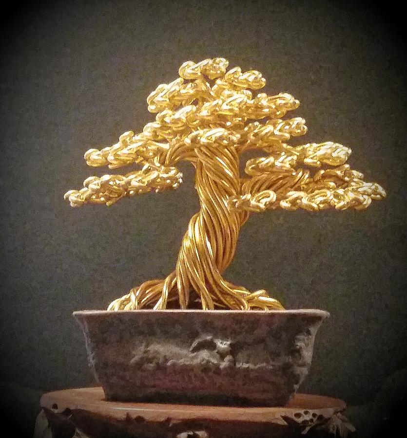Rugged Gold Wire Tree Sculpture Sculpture by Ricks Tree Art