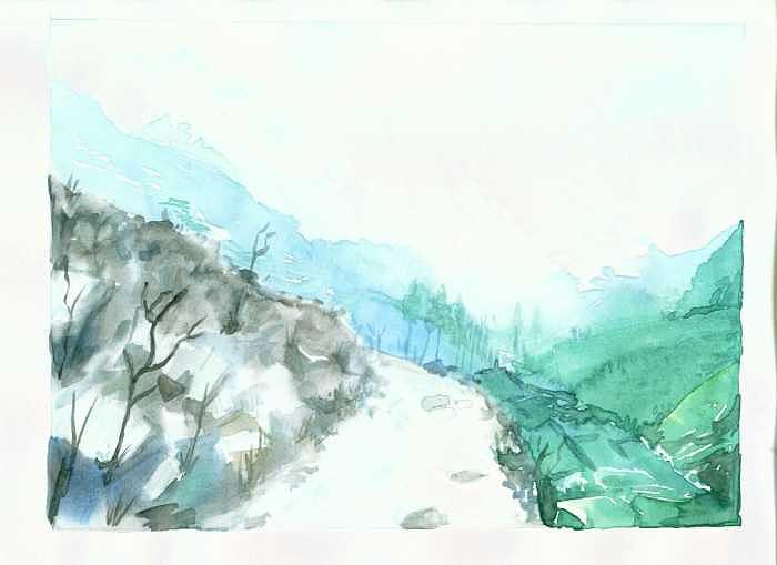 Mountain Painting - Rugged terrain by Mousumi Mani Mountain Painting - Rugged terrain by Mousumi Mani