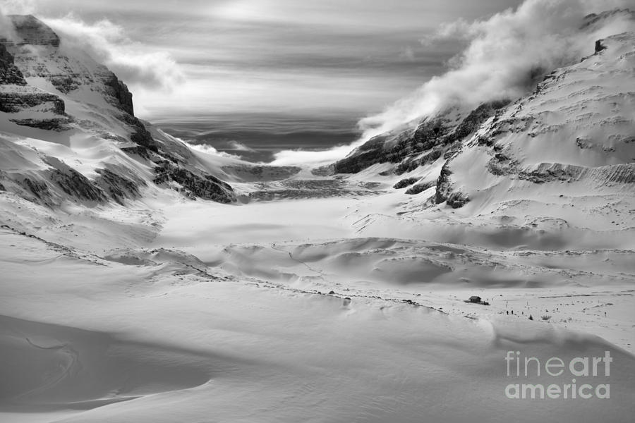 Rugged Winter At The Athabasca Glacier Black And White Photograph by Adam Jewell