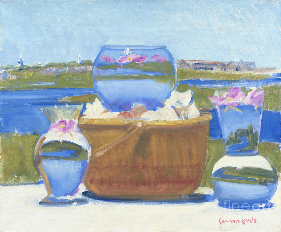 Rugosa in Vases and Basket Painting by Candace Lovely