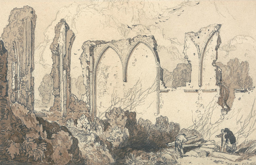 Ruin behind the Free School, Thetford, Suffolk Drawing by John Sell Cotman