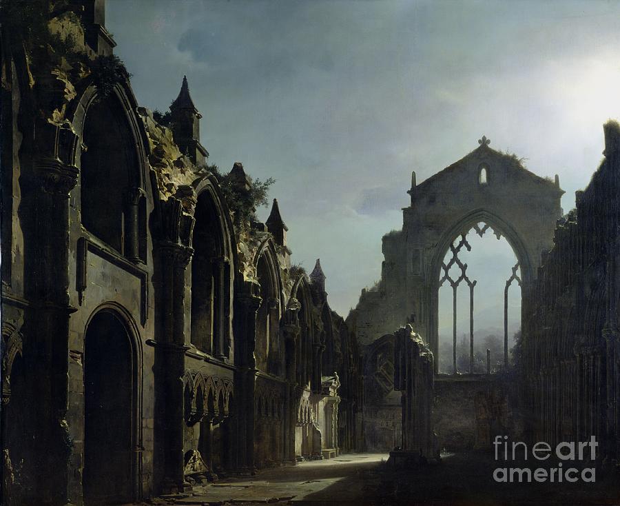 Halloween Painting - Ruins of Holyrood Chapel by Louis Jacques Mande Daguerre