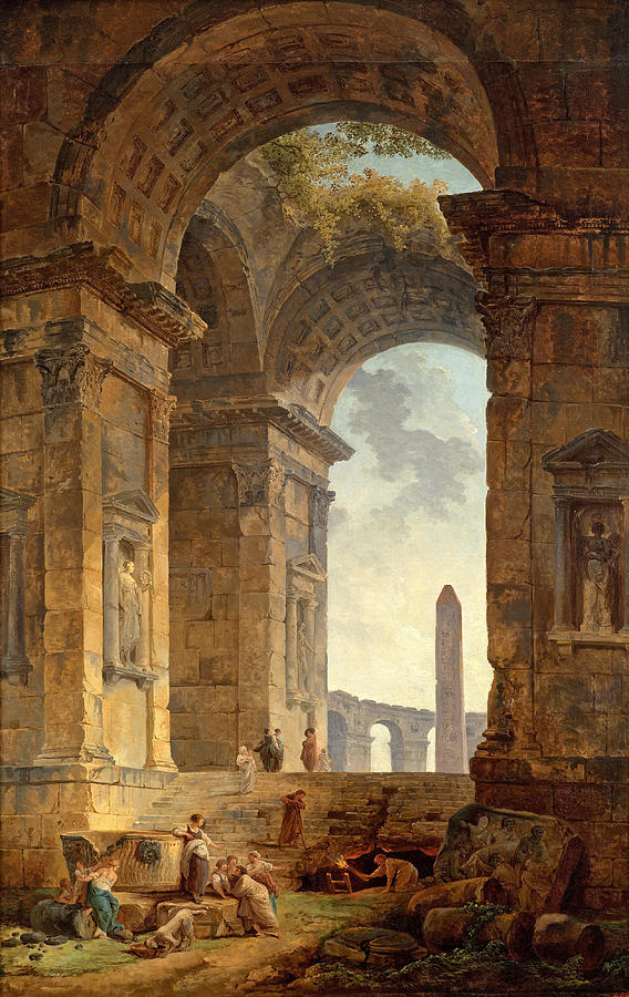 Ruins with an Obelisk in the Distance   Painting by Hubert Robert