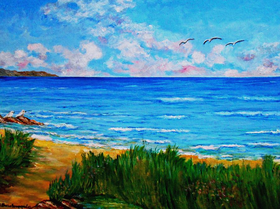 The beach of Rullsand in Sweeden Painting by Konstantinos Charalampopoulos