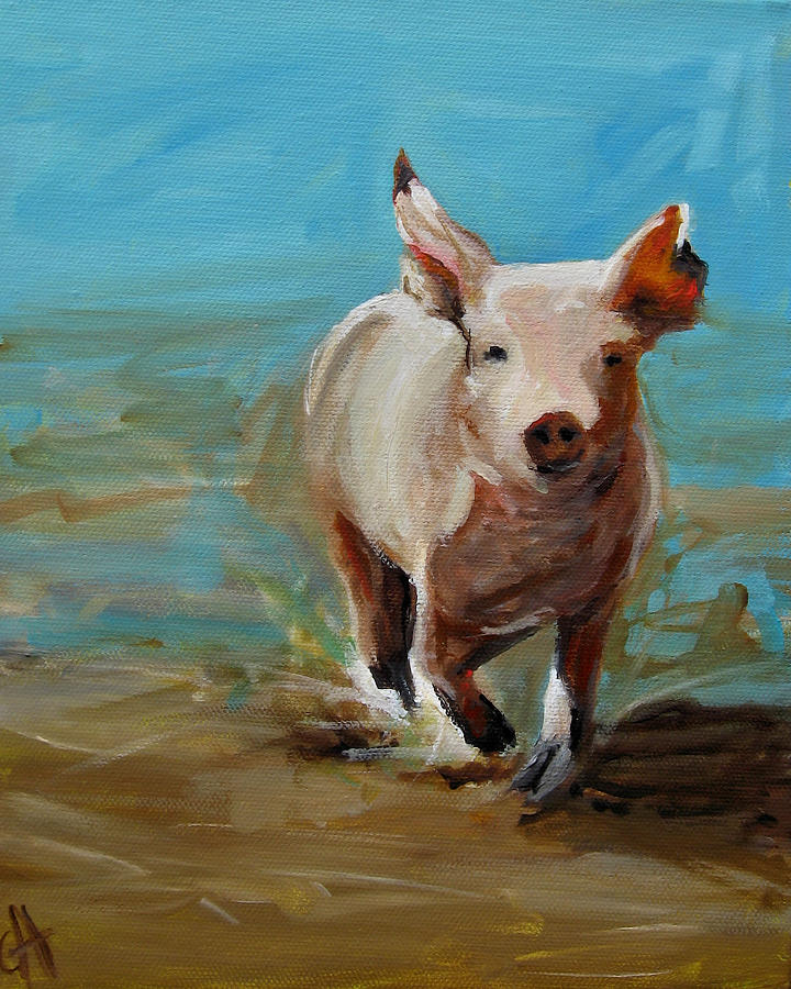 Pig Painting - Run Pig Run by Cari Humphry