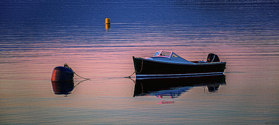Runabout Moored at Sunset Photograph by Marty Saccone