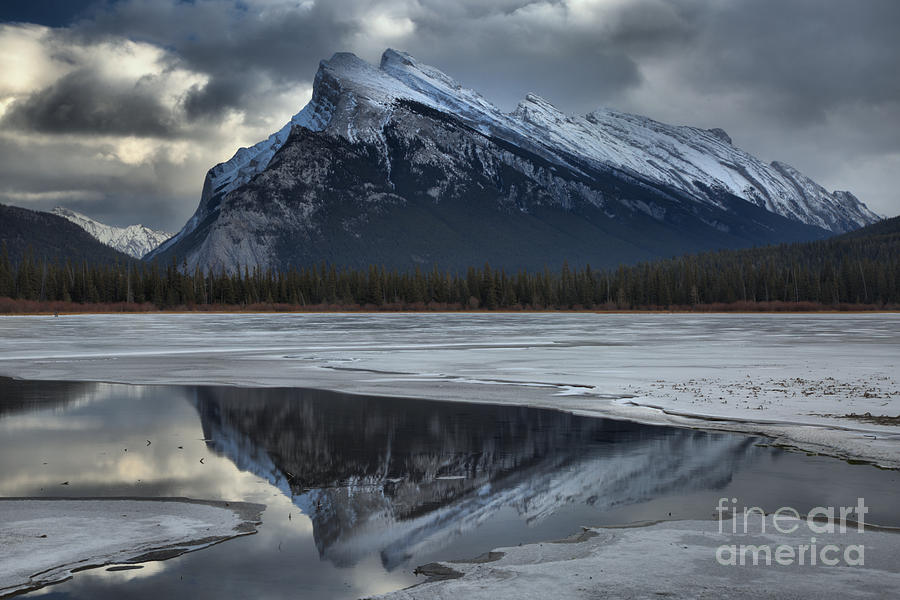 Rundle Reflections Between The Ice Photograph by Adam Jewell