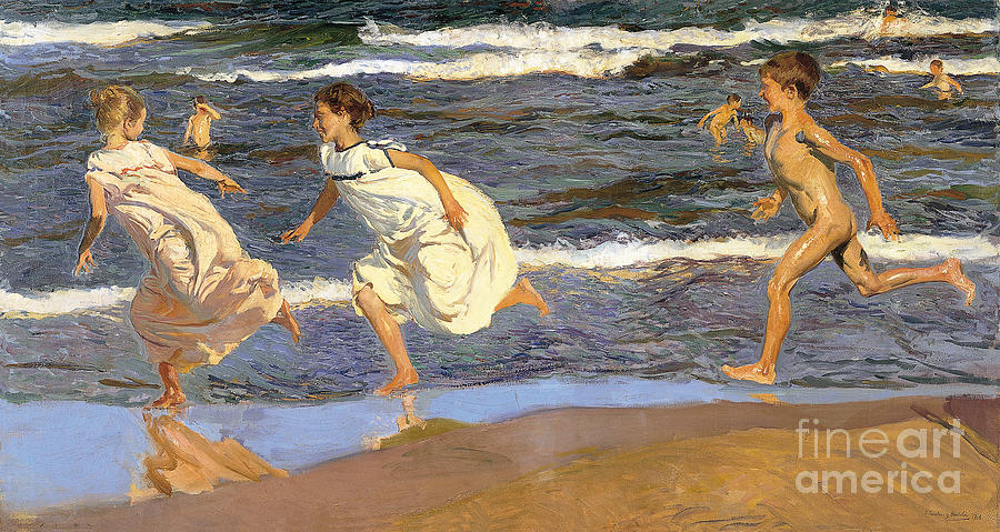 Running Along the Beach Painting by Celestial Images