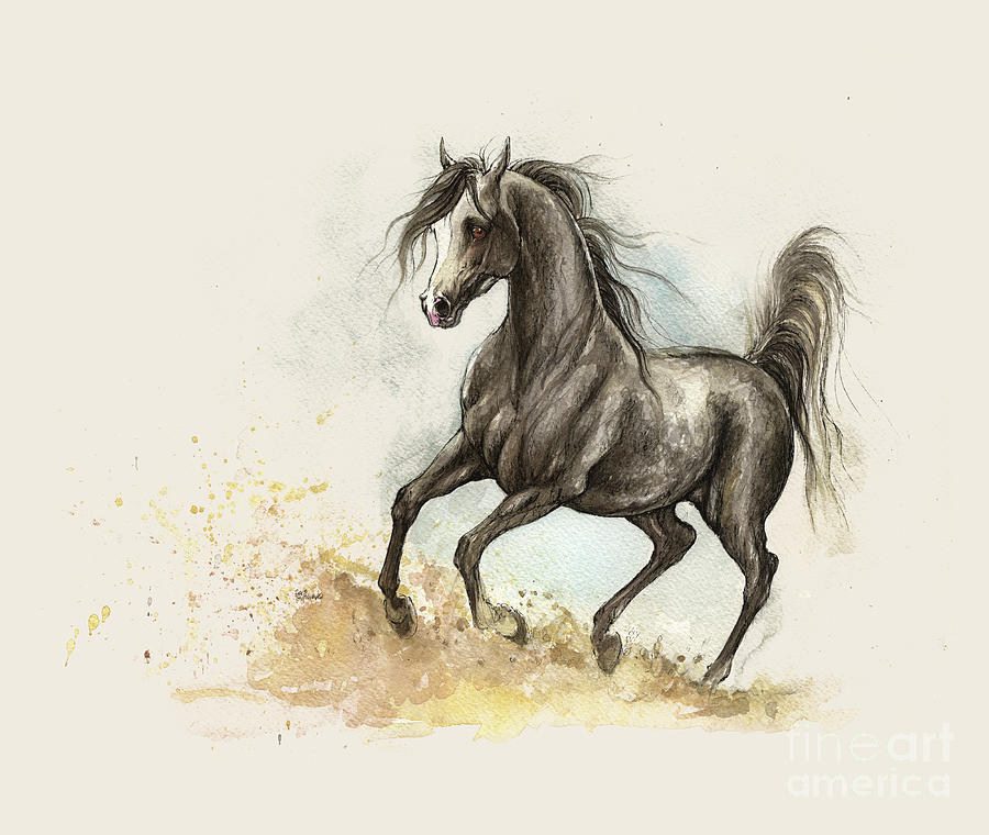 Running Arabian Horse 2014 02 11 Painting by Ang El