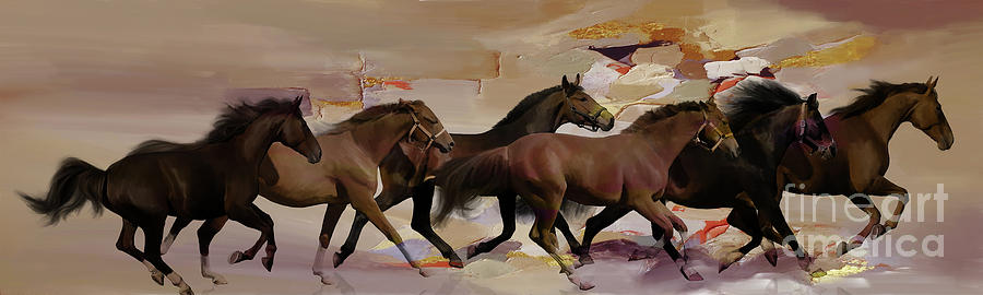 Running Beautiful Horses 09U Painting by Gull G