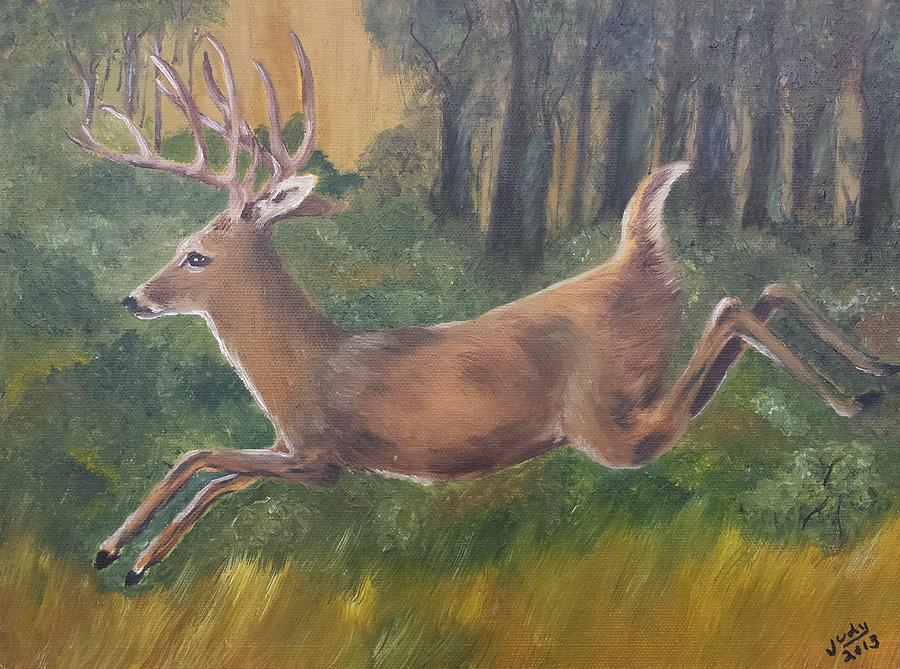 Deer Painting - Running Buck by Judy Jones