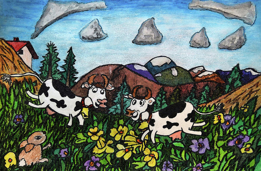 Running Cows Painting by Monica Engeler