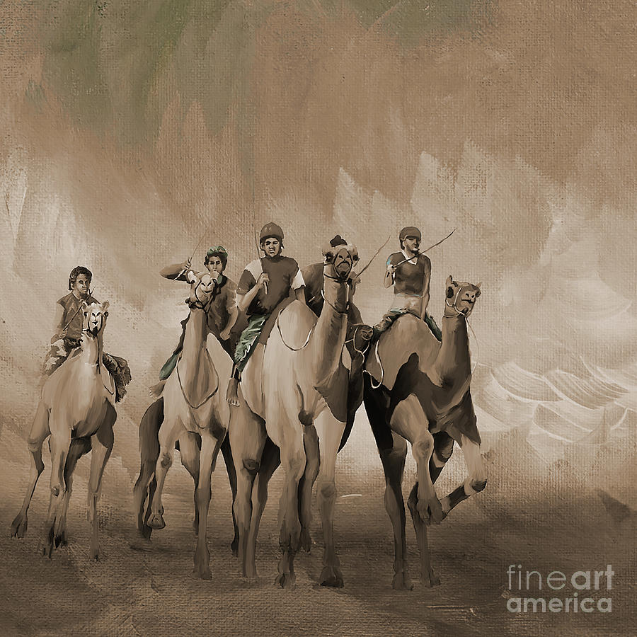 Camel Painting - Running Desert camels by Gull G