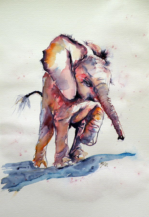 Running elephant baby Painting by Kovacs Anna Brigitta