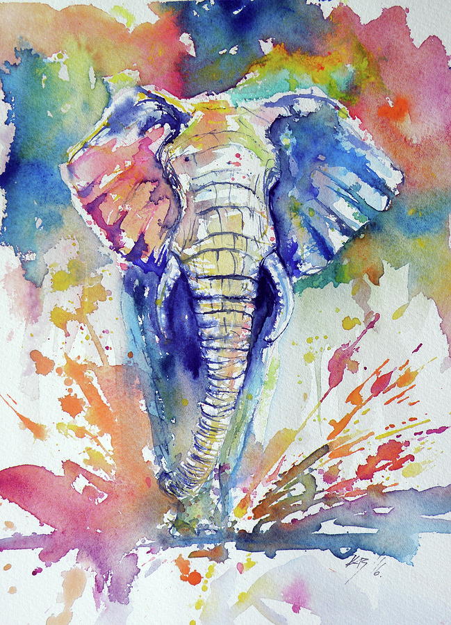 Running elephant Painting by Kovacs Anna Brigitta