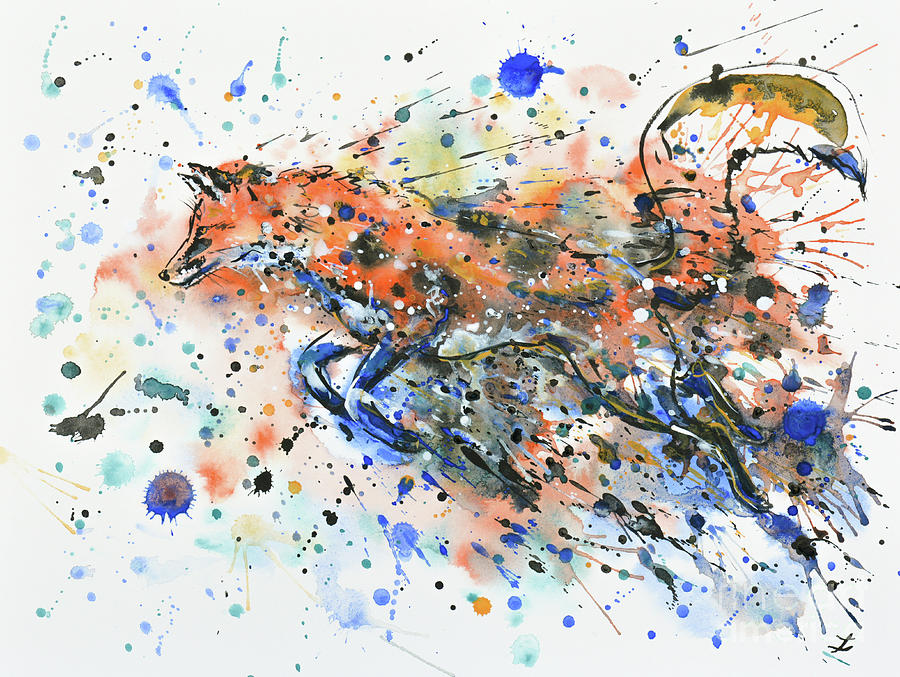 Running Fox Painting by Zaira Dzhaubaeva