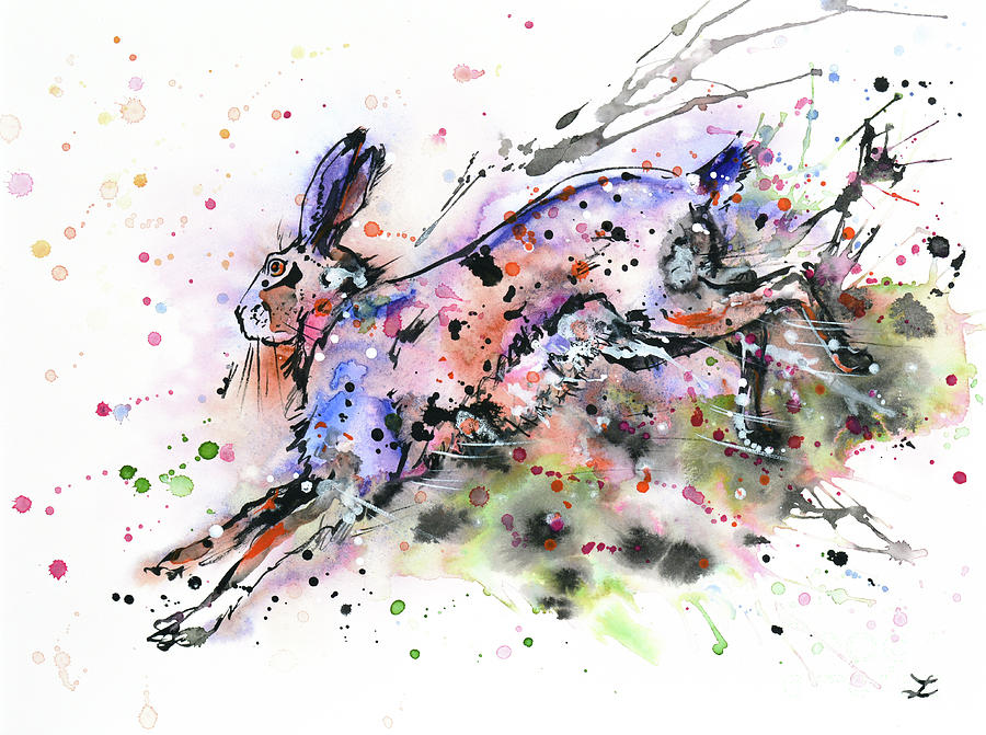 Running Hare Painting by Zaira Dzhaubaeva
