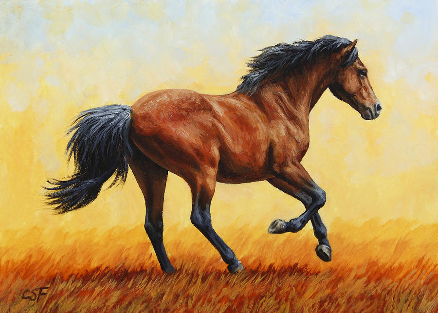 Horse Painting - Running Horse - Evening Fire by Crista Forest