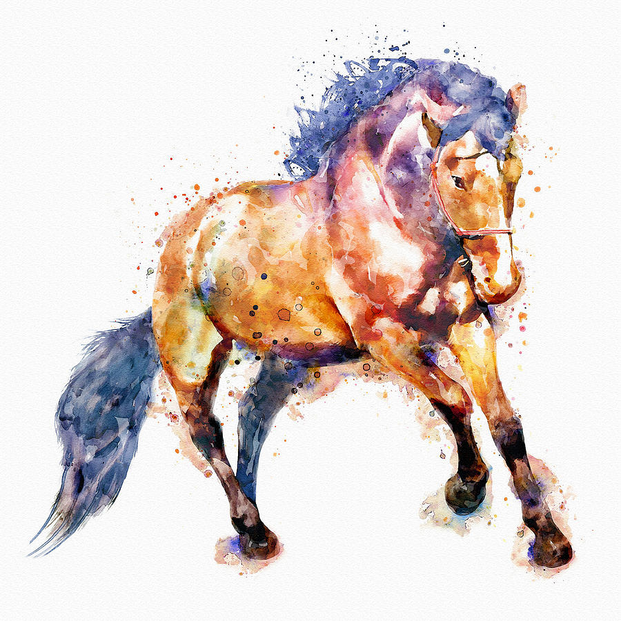 blue Details about   Original watercolor painting,equine,Horse running art burnt orange teal 