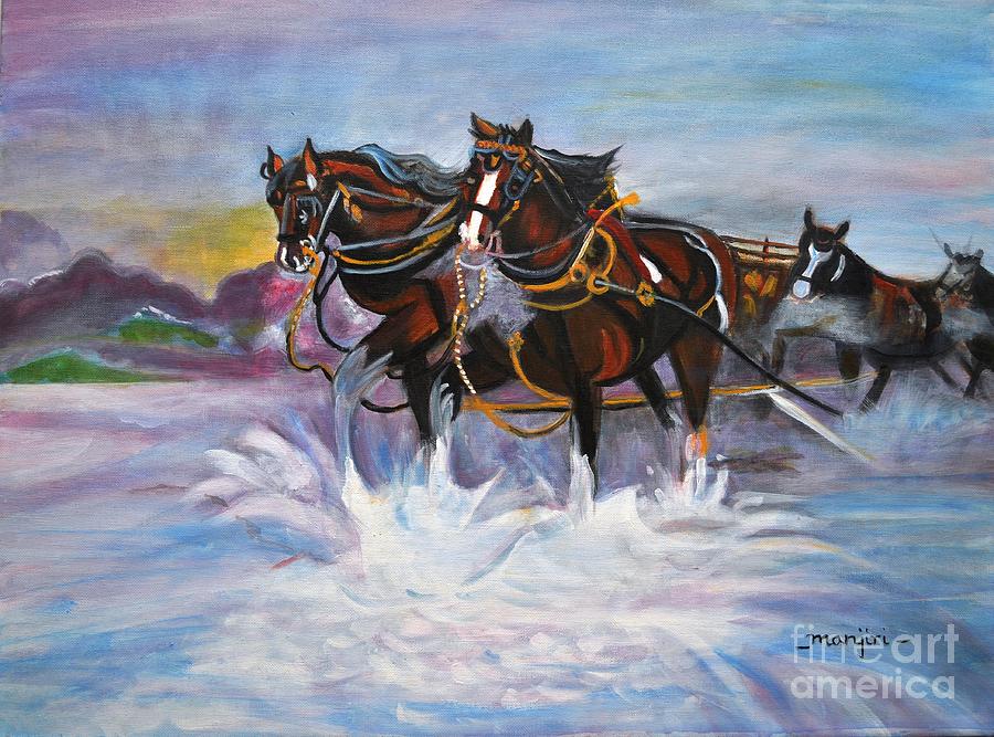 Running Horses- Beach gallop Painting by Manjiri Kanvinde