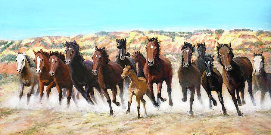 Horse Painting - Running Horses by Charles Wallis