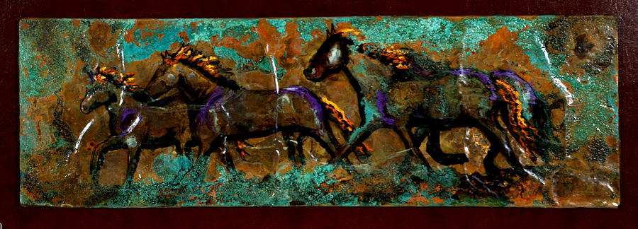 Running Horses Mixed Media by Laurie Tietjen