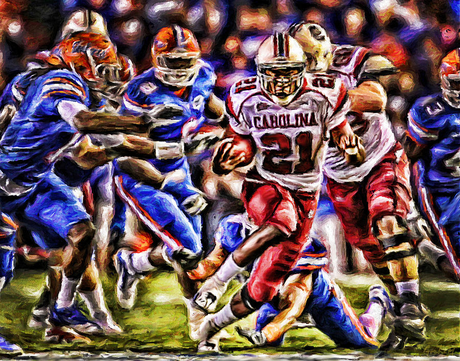 Football Painting - Running in the Swamp by Dwayne  Graham