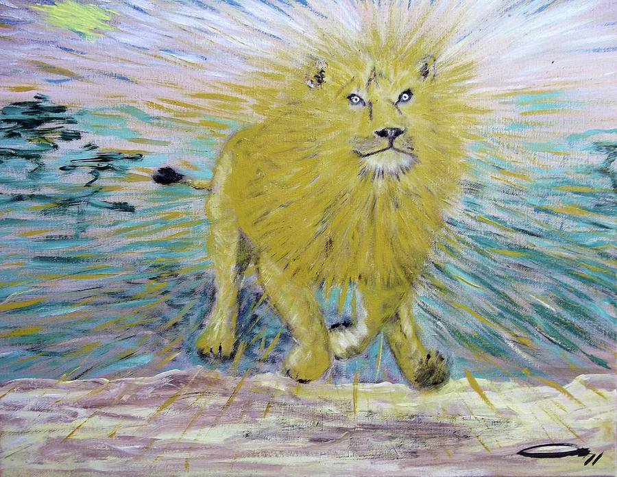 Running Lion Painting by Roberto Rivera