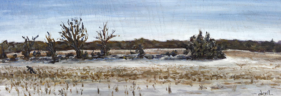 Winter Painting - Running Man in Bare Fields by Douglas Keil