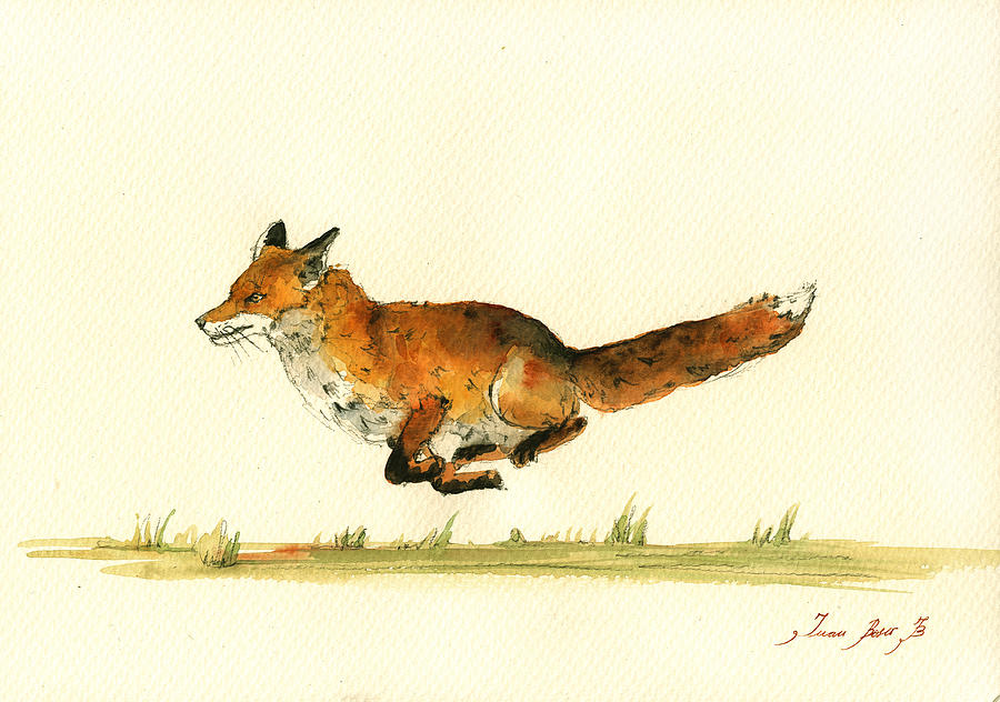 Fox Nursery Painting - Running red fox by Juan  Bosco