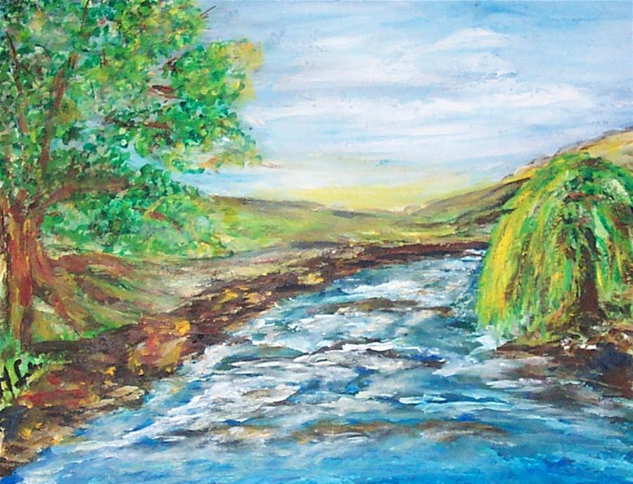 Landscape Painting - Running River by Mary Sedici