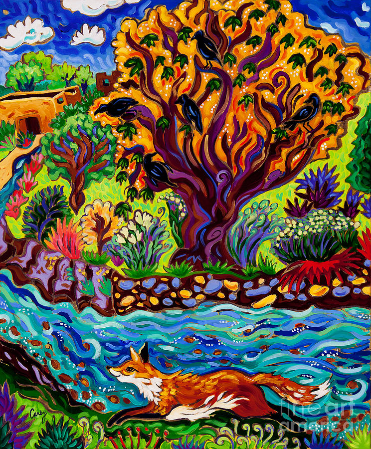 Running River, Running Fox Painting by Cathy Carey