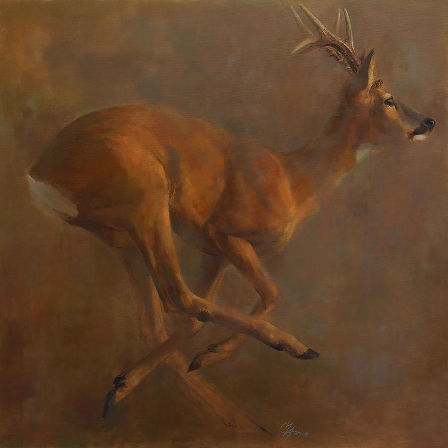 Nature Painting - Running Roe by Attila Meszlenyi