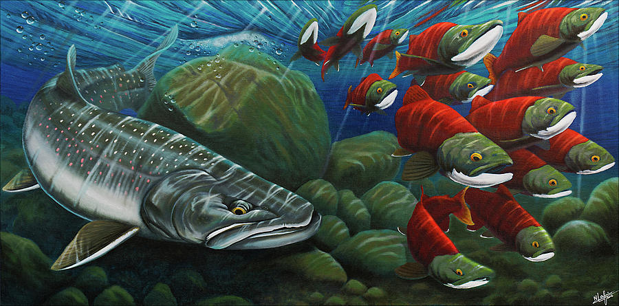Trout Painting - Running the Gauntlet by Nick Laferriere