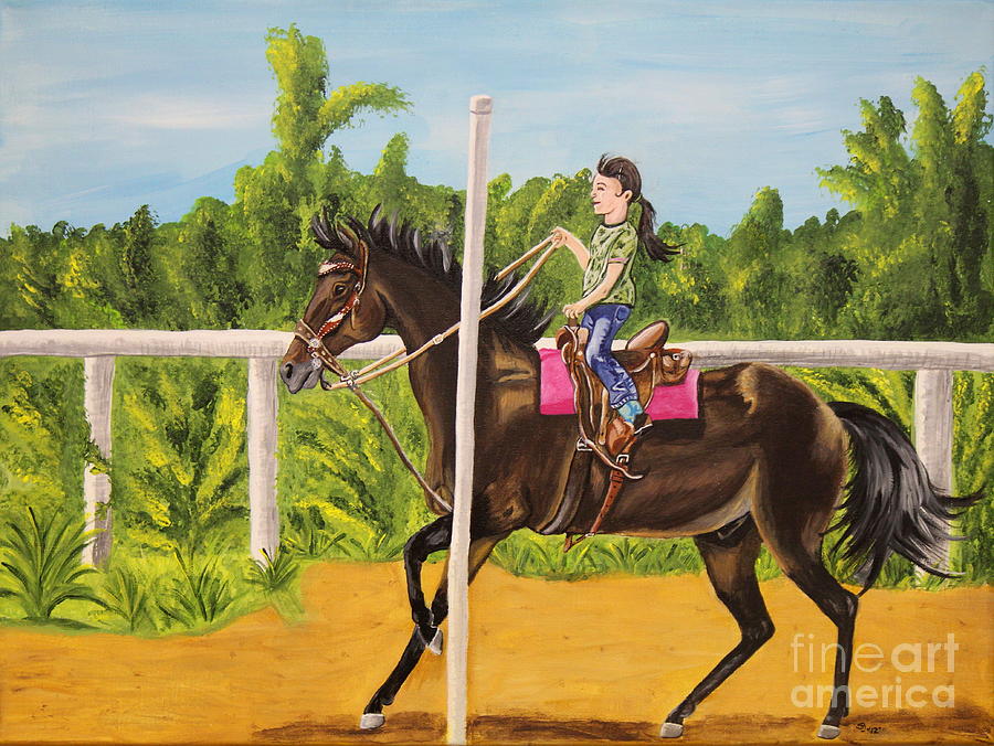 Horse Painting - Running the Poles by Sheri Simmons