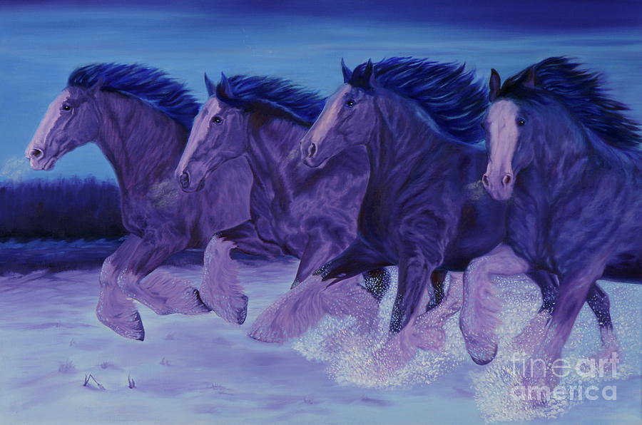 Running Horses Painting - Running till Dawn by Guy C Lockwood