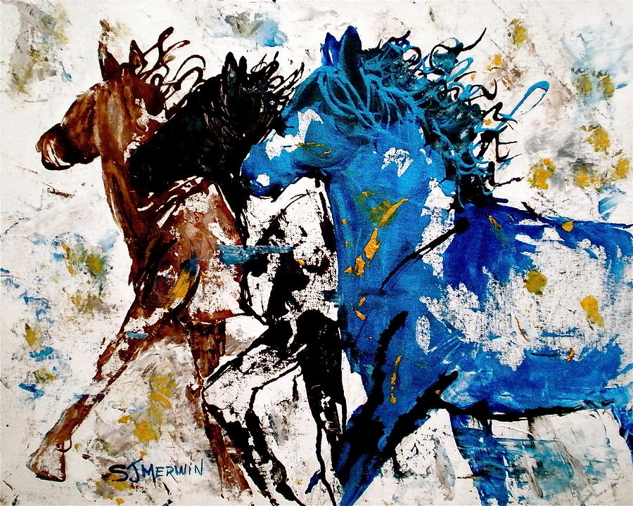 Horse Painting - Running Trinity by Sandra Merwin Horse Painting - Running Trinity by Sandra Merwin