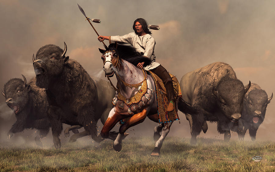 Western Digital Art - Running With Buffalo by Daniel Eskridge