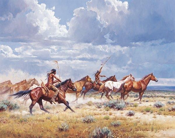 Horse Painting - Running with the Elk-Dogs by Martin Grelle