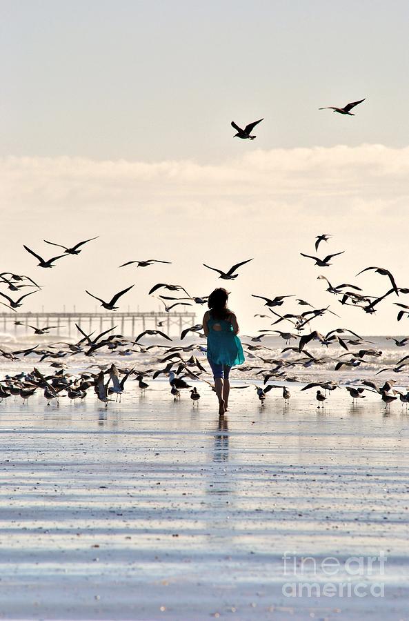 Running with the Gulls Photograph by Kelly Nowak