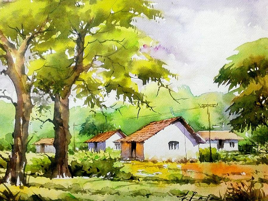 Rural Houses Painting by Raja Artist - Fine Art America