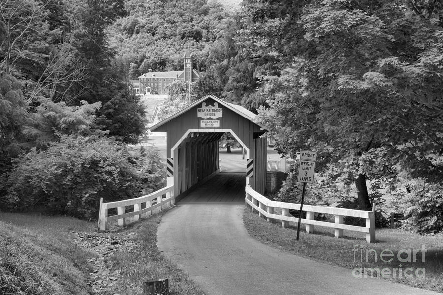 Rural New Baltimore Covered Bridge Black And White Photograph by Adam Jewell