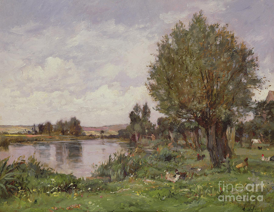 Rural river scene, 1875 Painting by Alexandre Defaux