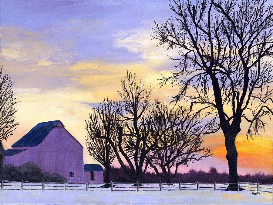 Rural Winter Sunset Painting by Deborah Butts