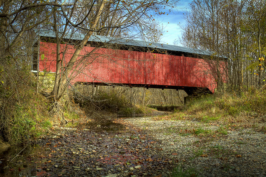 Transportation Photograph - Rush Creek covered bridge by Jack R Perry