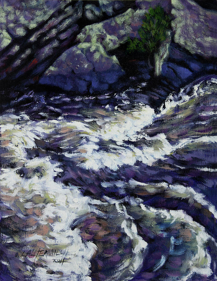 Mountain Stream Painting - Rushing Waters One by John Lautermilch