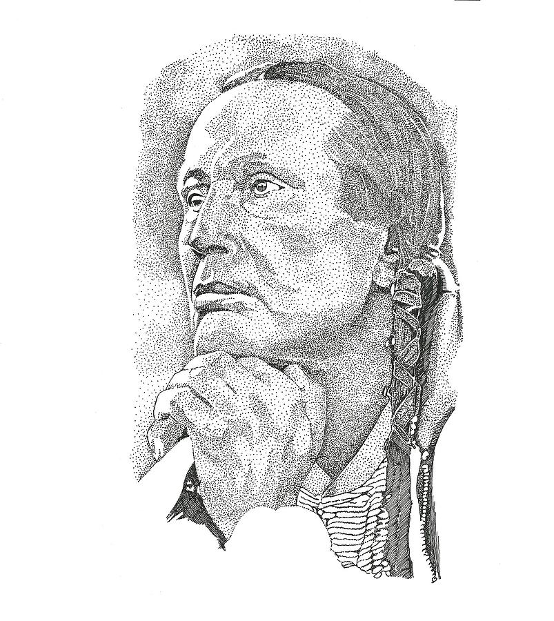 Black And White Drawing - Russell Means by Clayton Cannaday