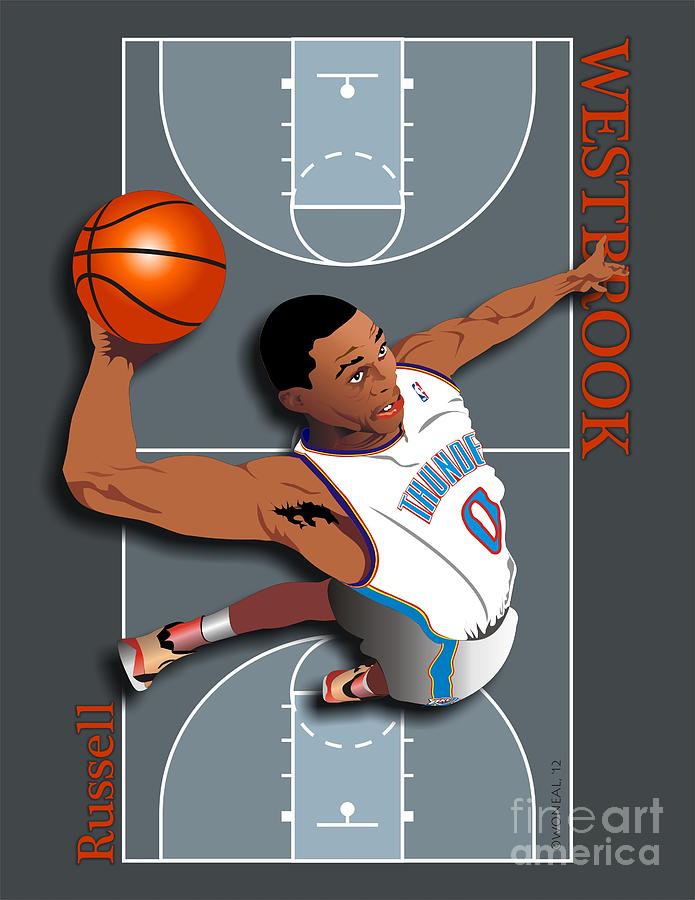 Russell Westbrook Digital Art - Russell Westbrook, No. 0 by Walter Neal